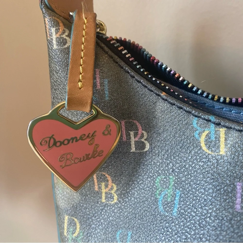 DOONEY & BOURKE Mini Bucket Shoulder Bag Rainbow Monogram Vintage Handbag Heart - Picture 2 of 12